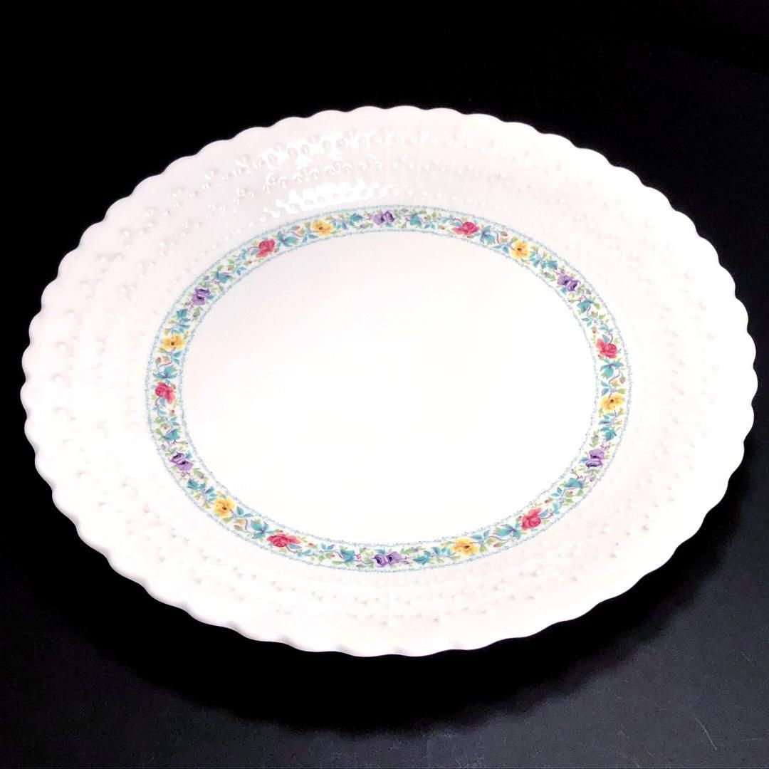 【美品】Limoges リモージュ／ジョルジュボワイエ ペルサーン ペア 大皿／フローラル・花／陶器／ホワイト・マルチカラー