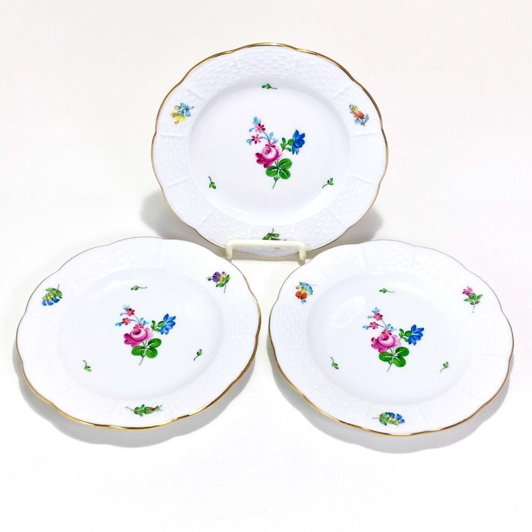 【美品】HEREND ヘレンド／小皿／エリザベートの薔薇 金彩 プレート 3枚セット／陶器／ホワイト／HE02