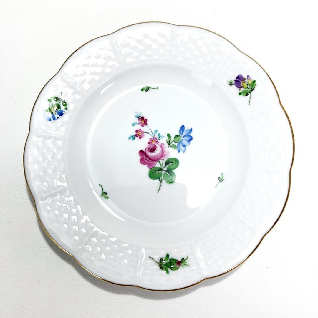 【美品】HEREND ヘレンド／小皿／エリザベートの薔薇 金彩 プレート 3枚セット／陶器／ホワイト／HE02