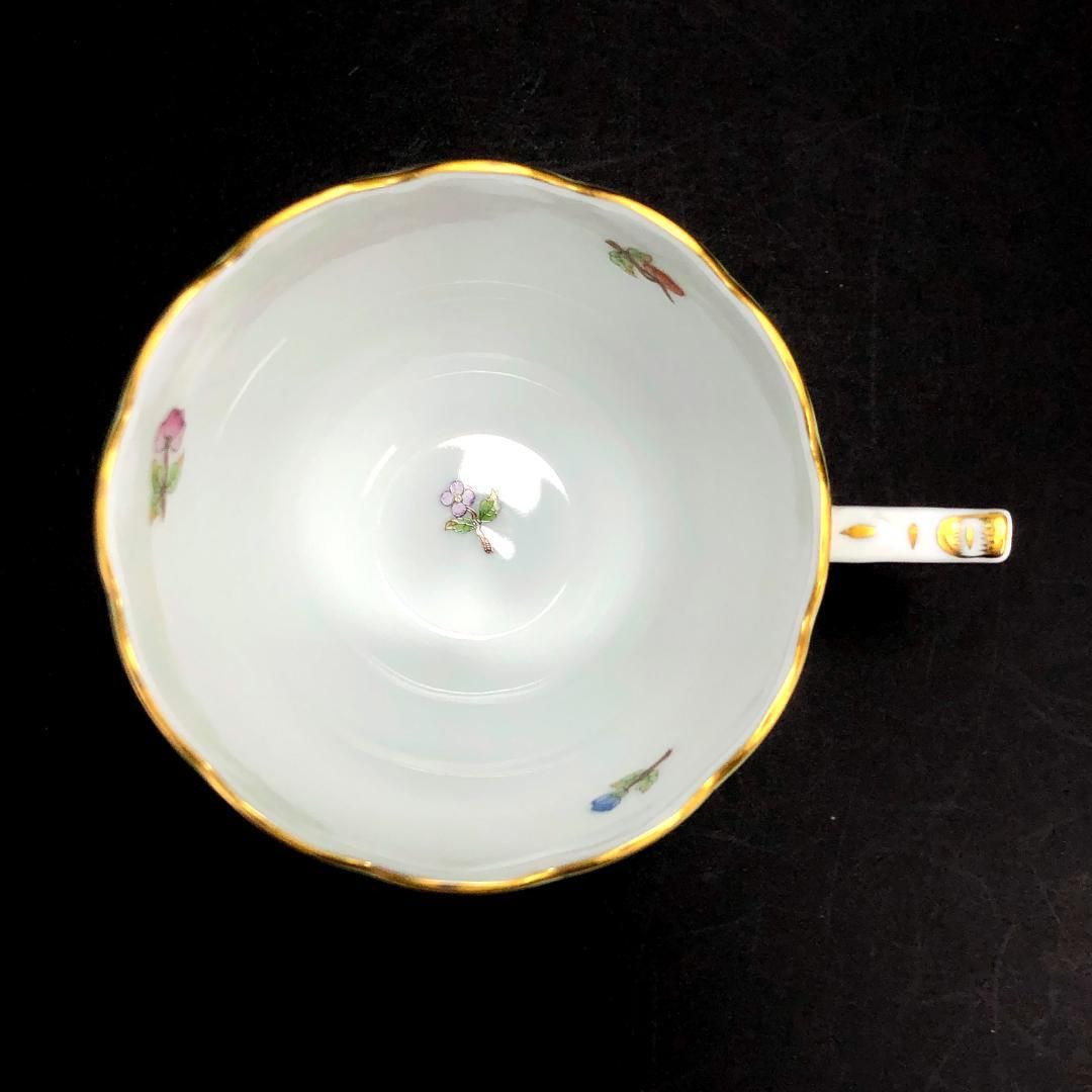 【訳あり・売り切り】HEREND ヘレンド／ヴィクトリア・ブーケ コーヒー カップ＆ソーサー／HV3／花 蝶／金彩／陶器／ホワイト