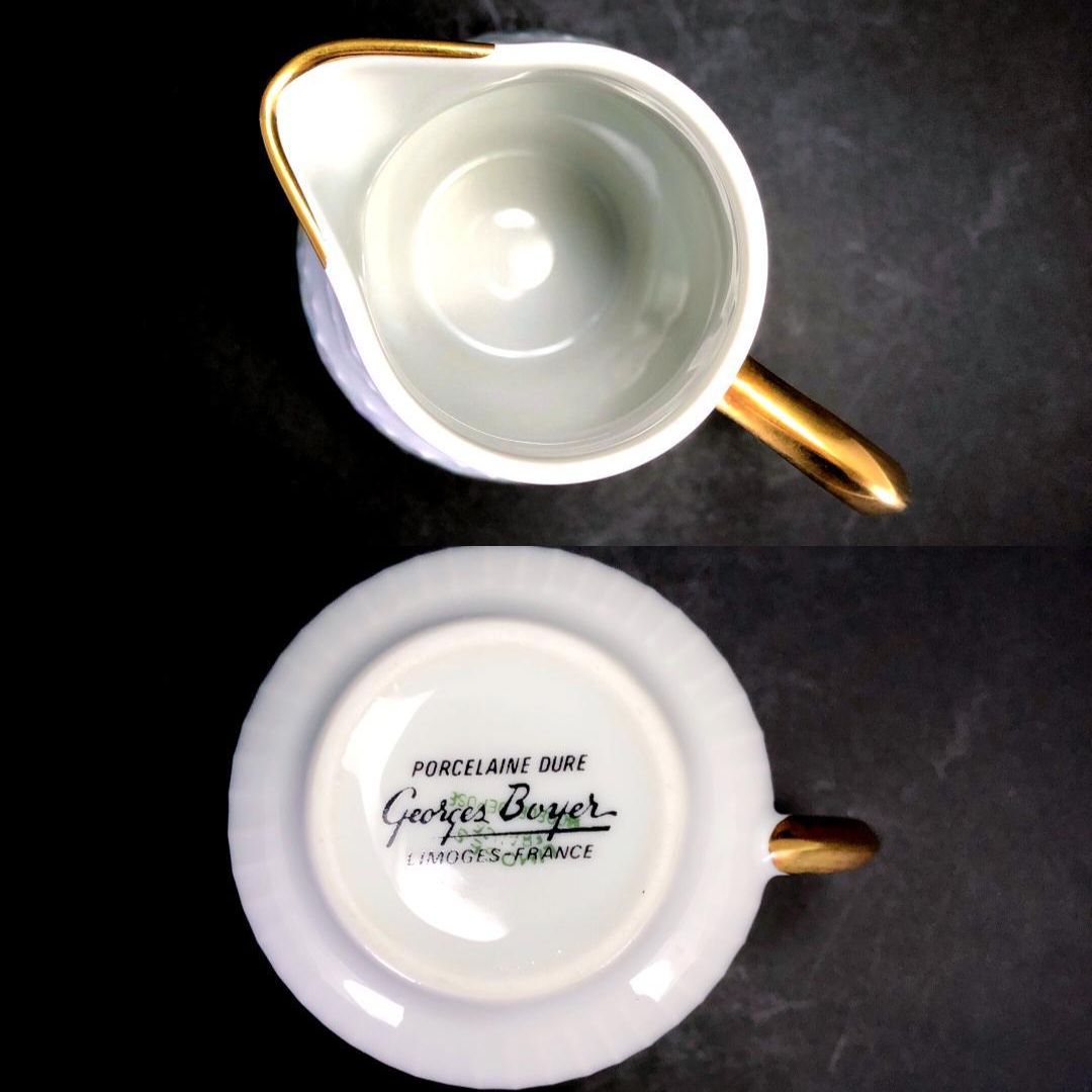 【美品】Limoges リモージュ／ジョルジュボワイエ ペルサーン ティーポット・シュガーポット・クリーマー 3点セット／フローラル・花／陶器／ホワイト・マルチカラー