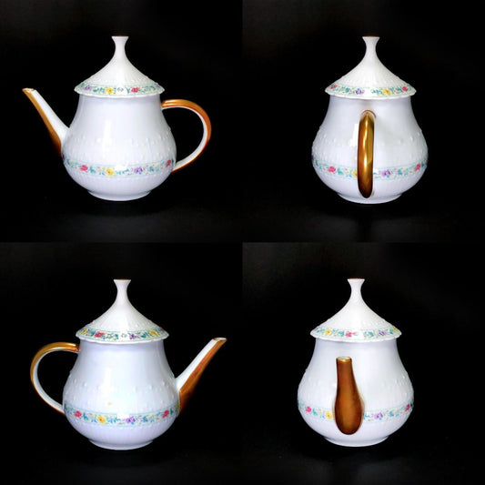 【美品】Limoges リモージュ／ジョルジュボワイエ ペルサーン ティーポット・シュガーポット・クリーマー 3点セット／フローラル・花／陶器／ホワイト・マルチカラー