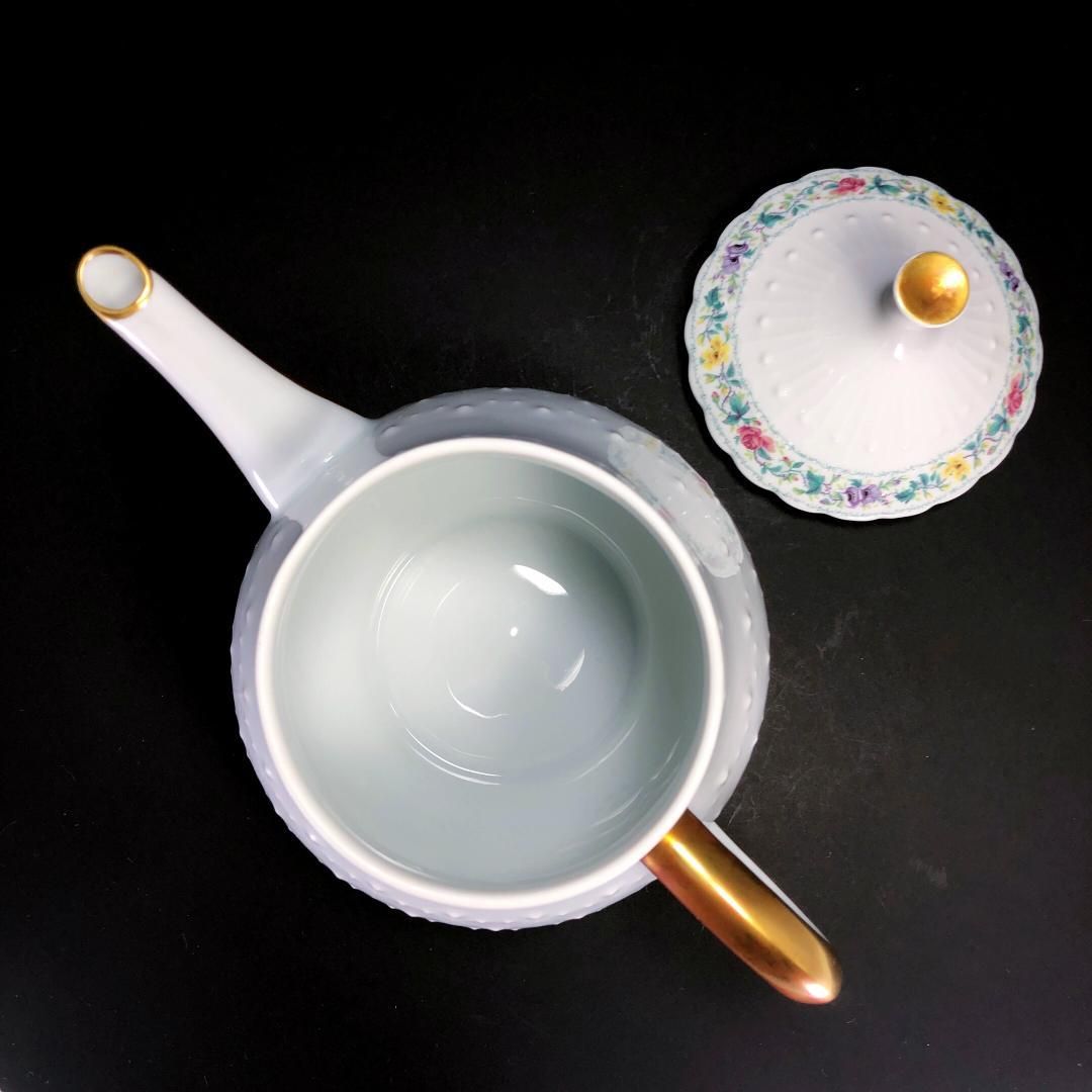【美品】Limoges リモージュ／ジョルジュボワイエ ペルサーン ティーポット・シュガーポット・クリーマー 3点セット／フローラル・花／陶器／ホワイト・マルチカラー