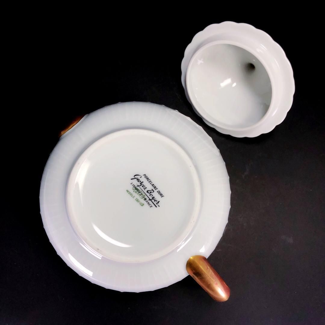 【美品】Limoges リモージュ／ジョルジュボワイエ ペルサーン ティーポット・シュガーポット・クリーマー 3点セット／フローラル・花／陶器／ホワイト・マルチカラー