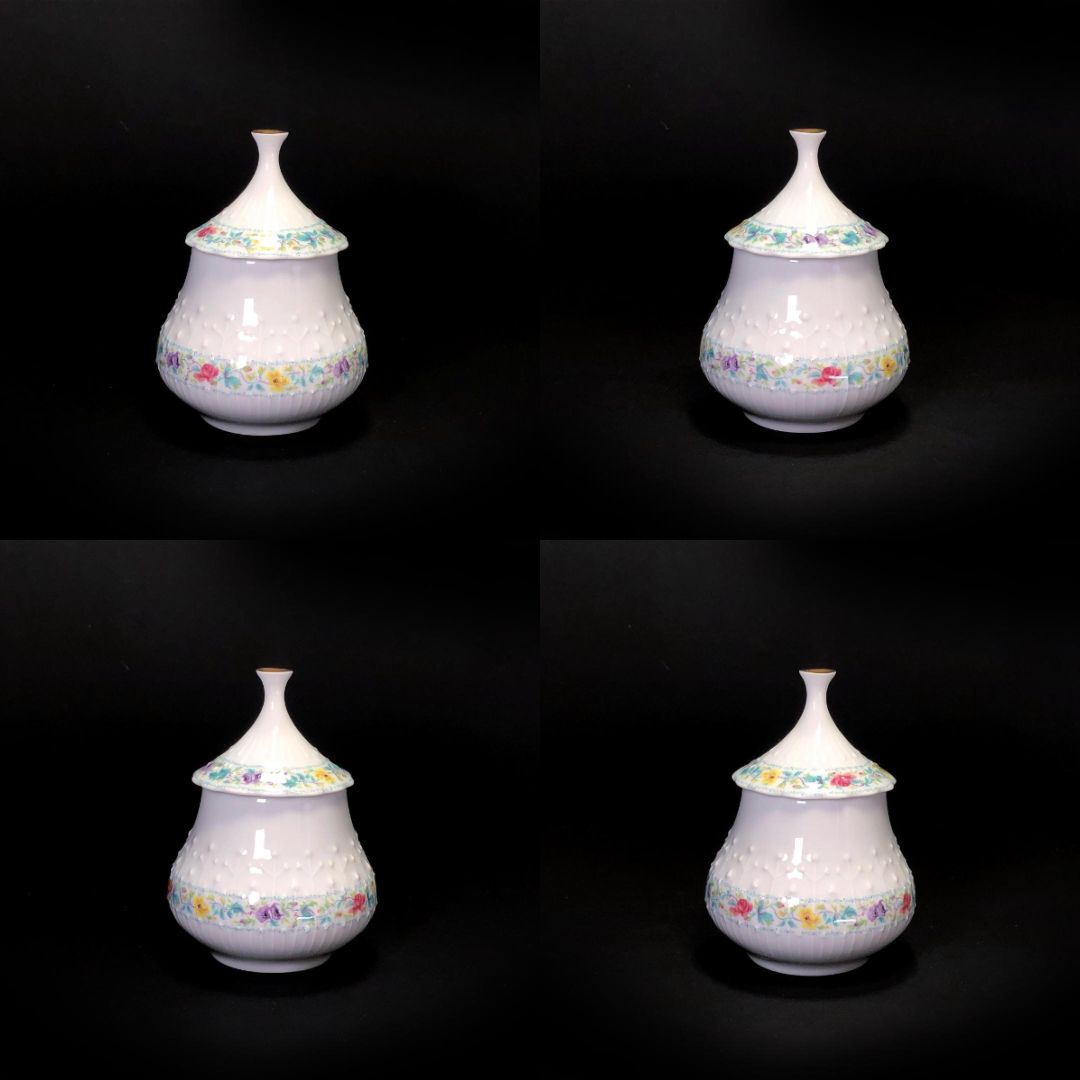 【美品】Limoges リモージュ／ジョルジュボワイエ ペルサーン ティーポット・シュガーポット・クリーマー 3点セット／フローラル・花／陶器／ホワイト・マルチカラー