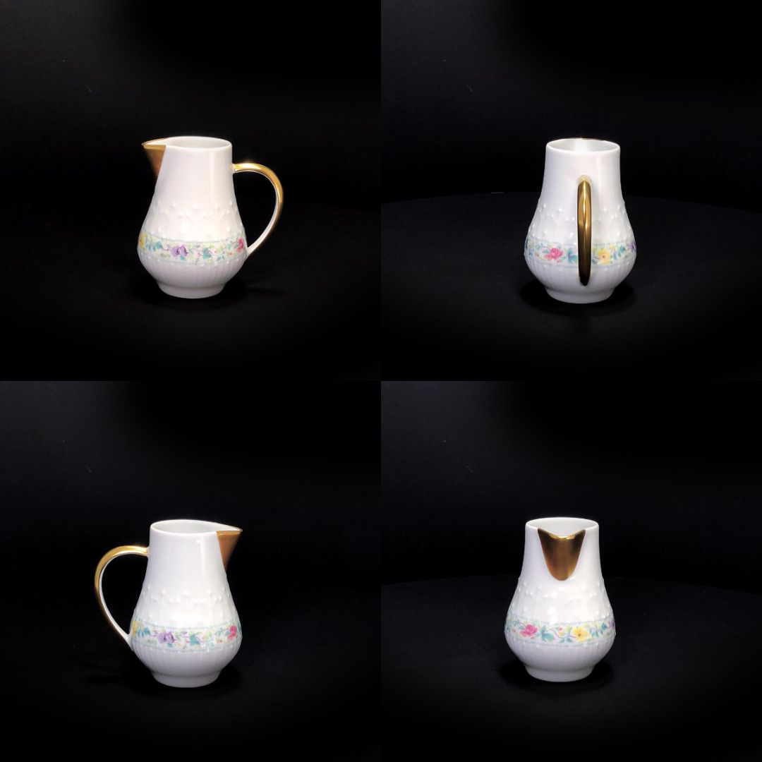 【美品】Limoges リモージュ／ジョルジュボワイエ ペルサーン ティーポット・シュガーポット・クリーマー 3点セット／フローラル・花／陶器／ホワイト・マルチカラー