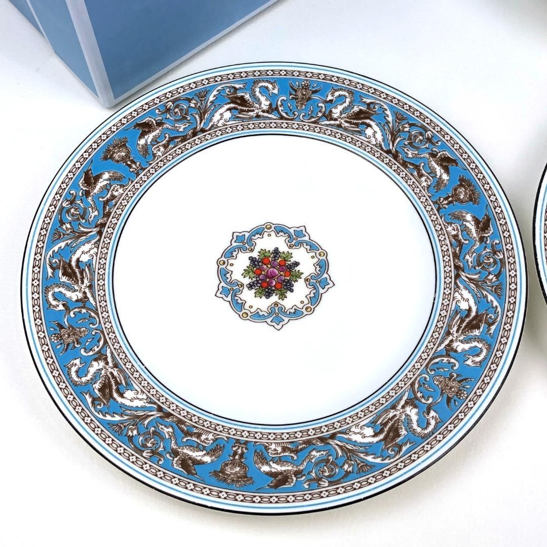 WEDGWOOD ウェッジウッド／フロレンティーン ターコイズ クープ プレート 皿 3枚 セット／陶器／ホワイト・ブルー