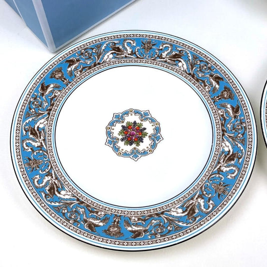WEDGWOOD ウェッジウッド／フロレンティーン ターコイズ クープ プレート 皿 3枚 セット／陶器／ホワイト・ブルー