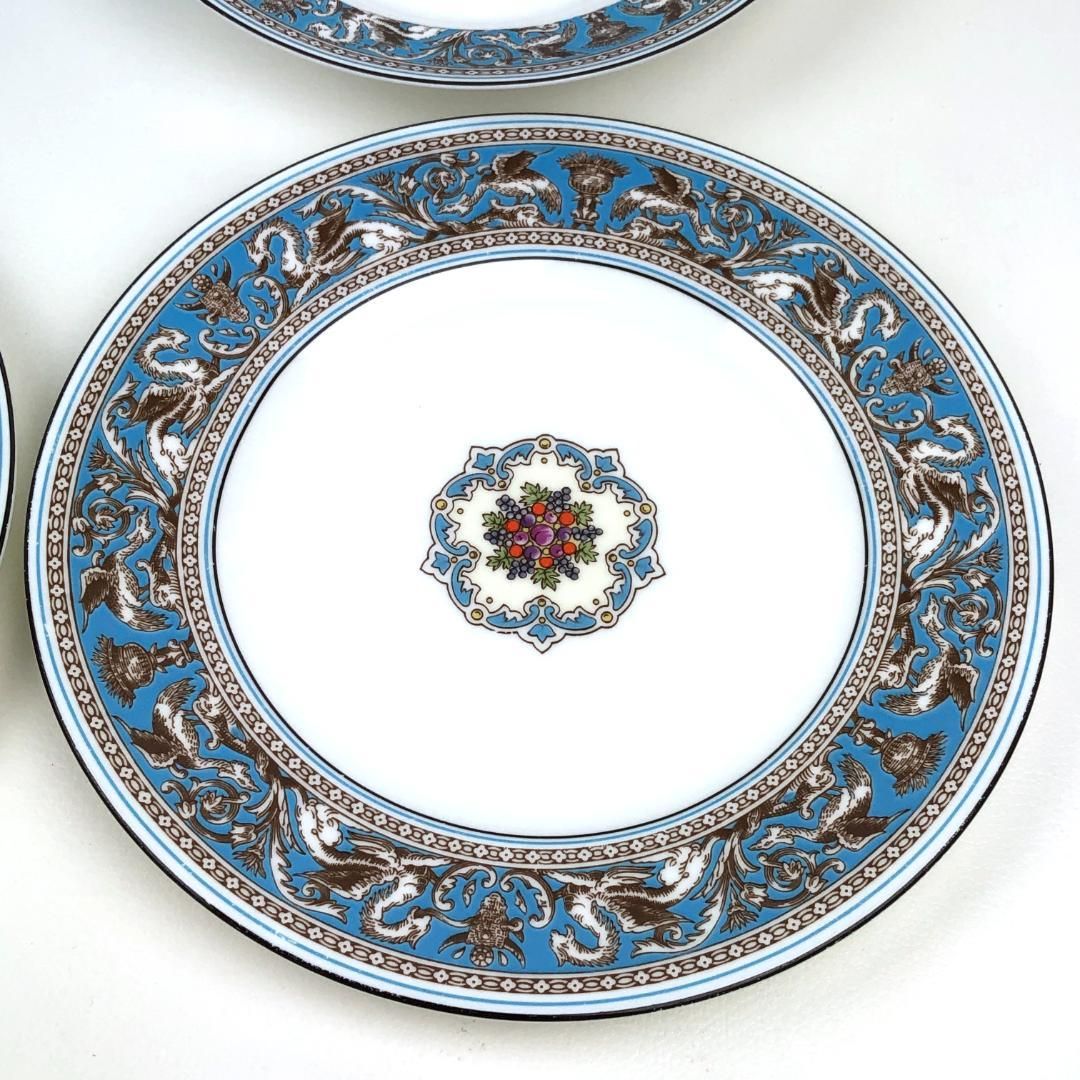 WEDGWOOD ウェッジウッド／フロレンティーン ターコイズ クープ プレート 皿 3枚 セット／陶器／ホワイト・ブルー