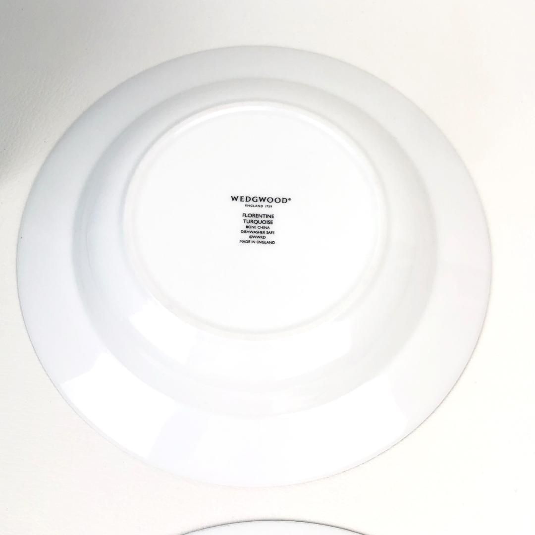 WEDGWOOD ウェッジウッド／フロレンティーン ターコイズ クープ プレート 皿 3枚 セット／陶器／ホワイト・ブルー