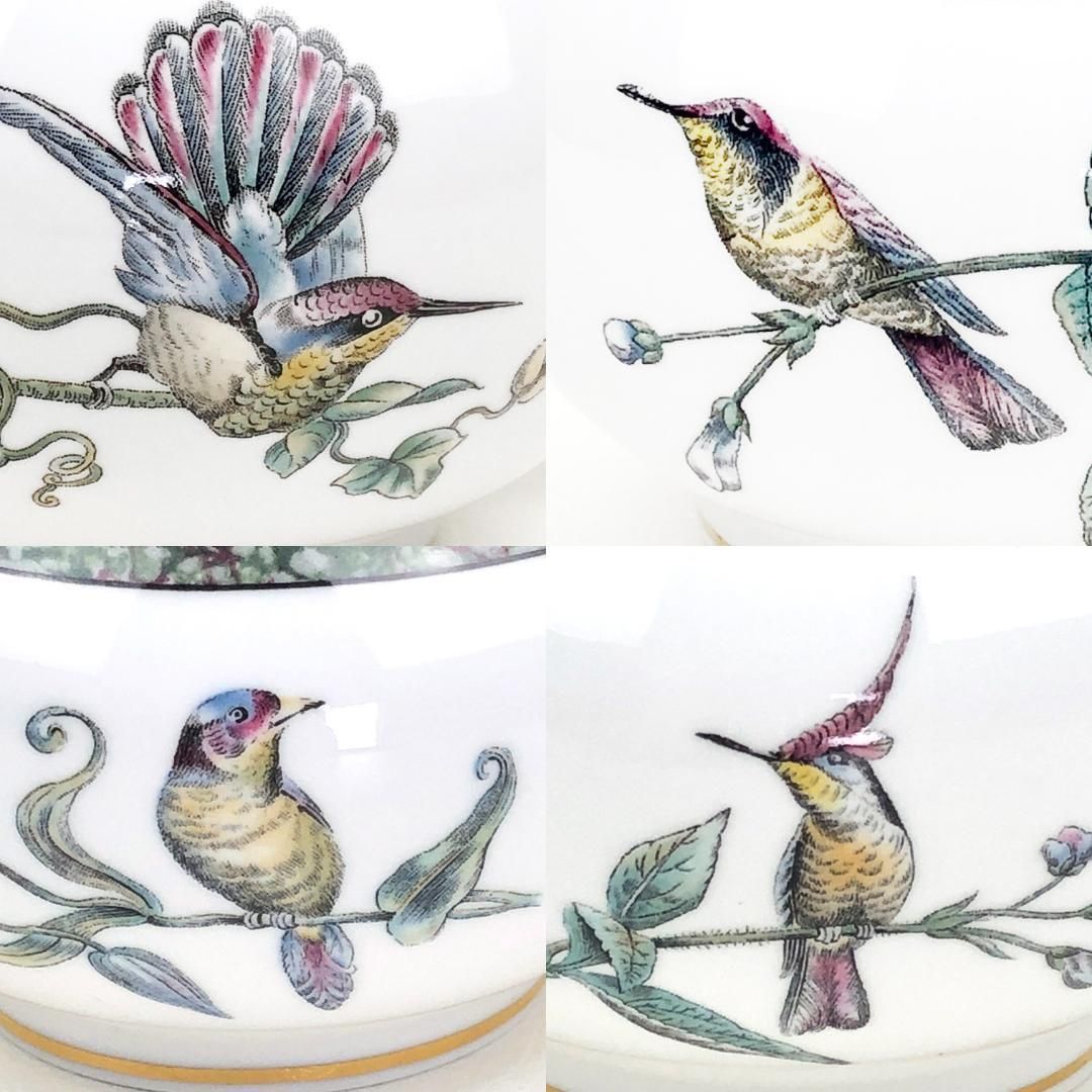 【美品】WEDGWOOD ウェッジウッド／ハミングバード ティーポット・シュガーポット・クリーマー 3点 セット／バード 鳥／陶器／ホワイト