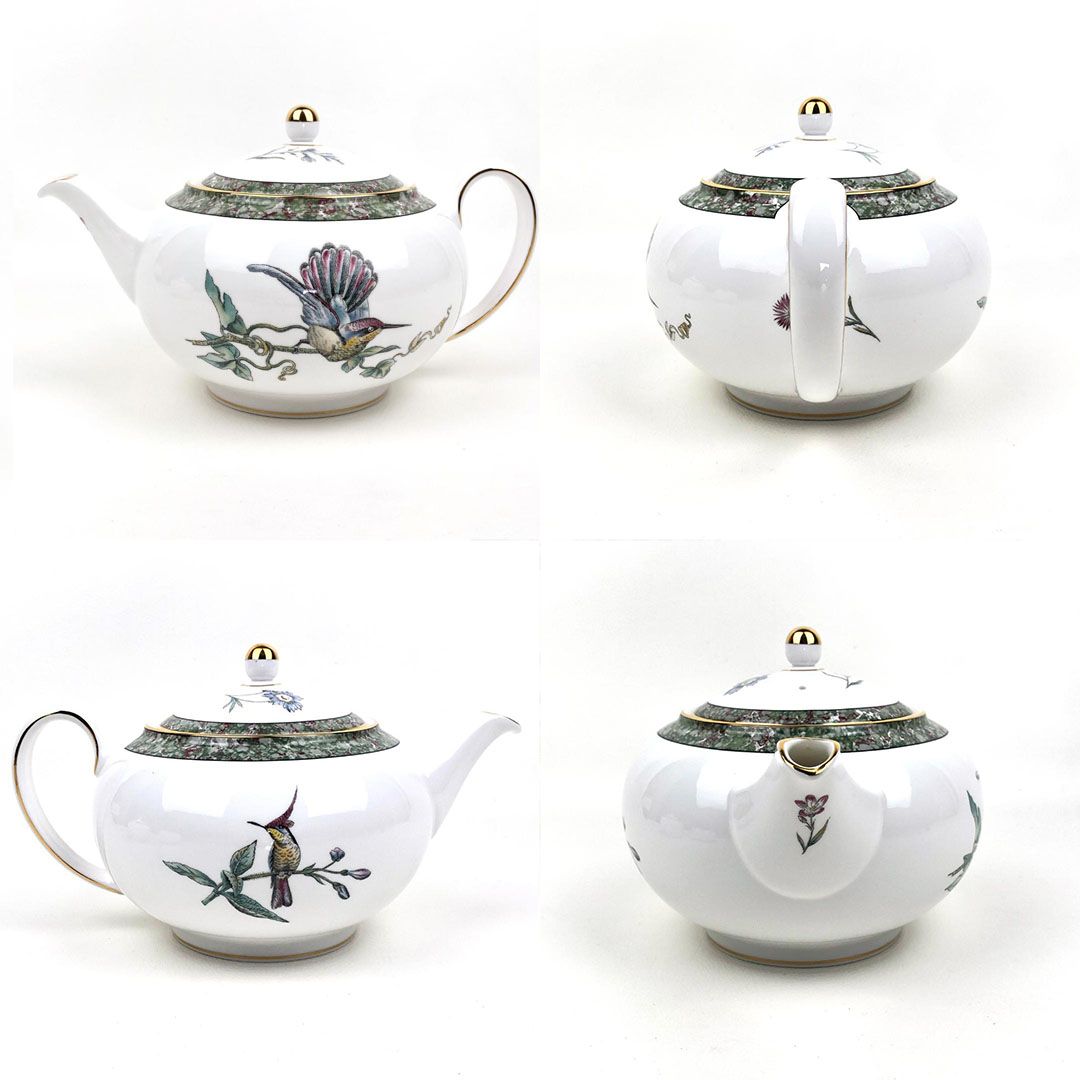 【美品】WEDGWOOD ウェッジウッド／ハミングバード ティーポット・シュガーポット・クリーマー 3点 セット／バード 鳥／陶器／ホワイト