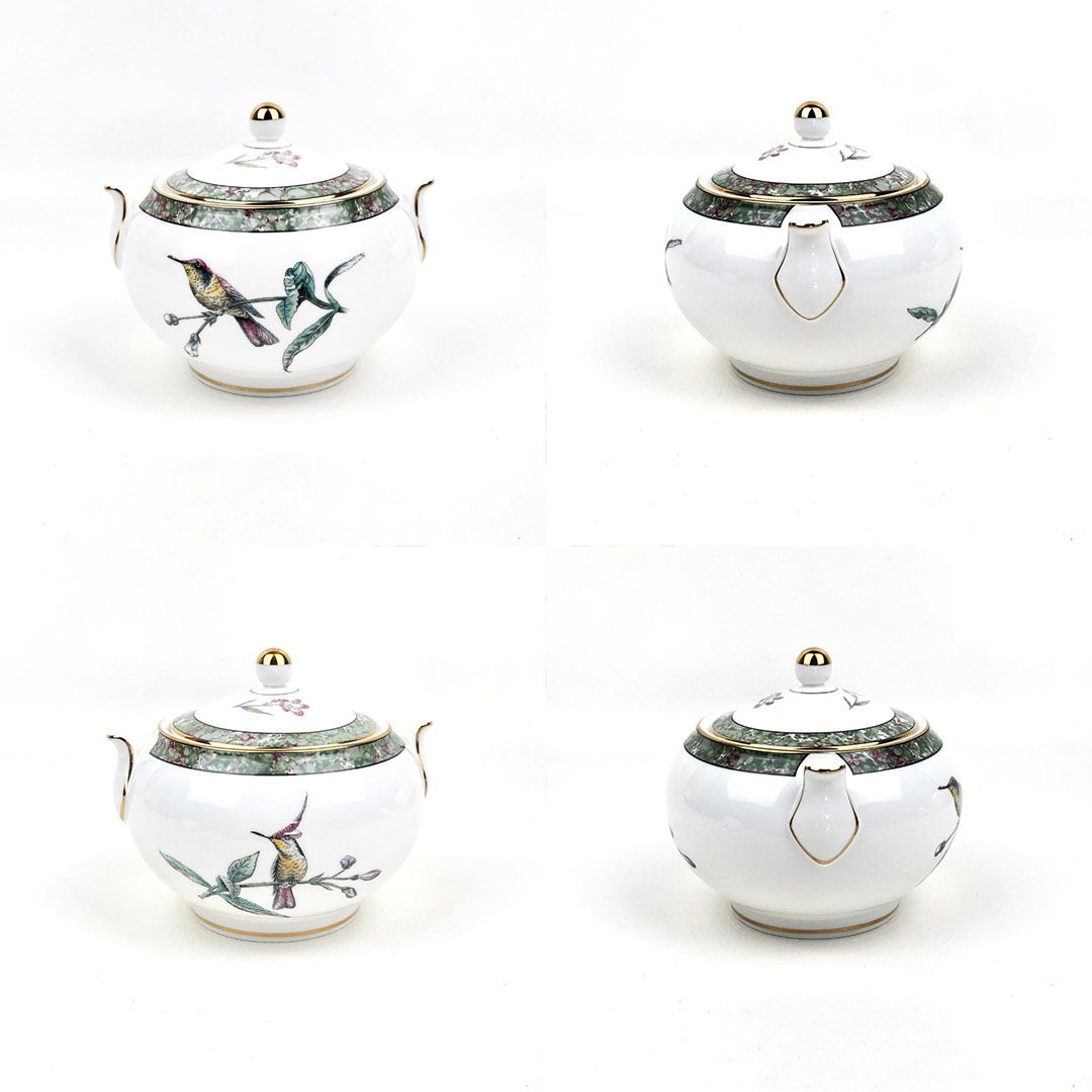 【美品】WEDGWOOD ウェッジウッド／ハミングバード ティーポット・シュガーポット・クリーマー 3点 セット／バード 鳥／陶器／ホワイト