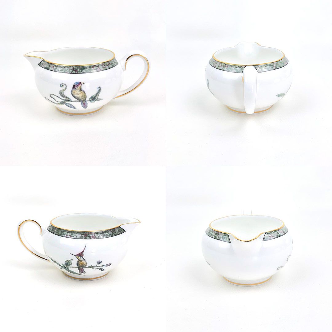 【美品】WEDGWOOD ウェッジウッド／ハミングバード ティーポット・シュガーポット・クリーマー 3点 セット／バード 鳥／陶器／ホワイト