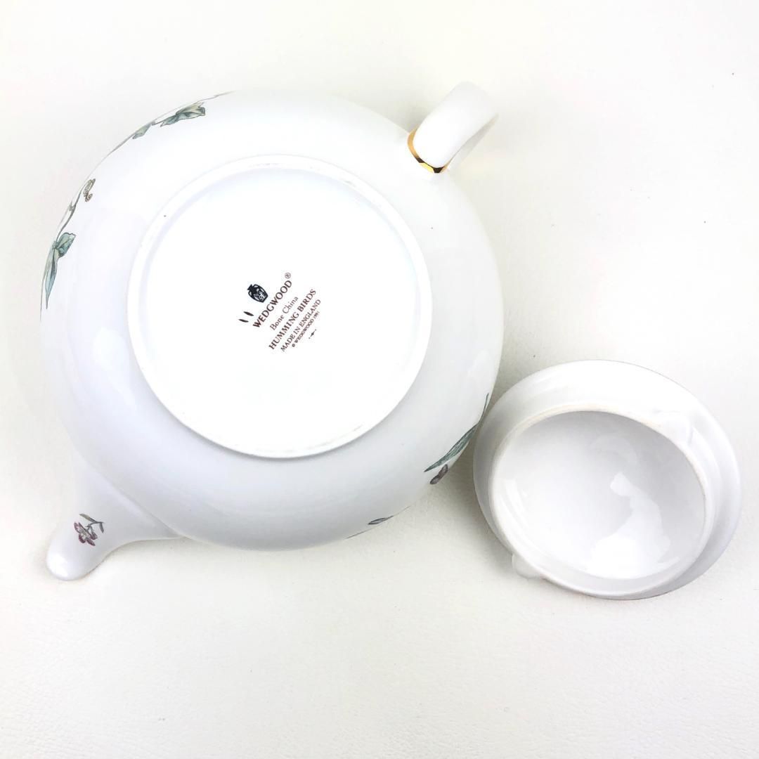 【美品】WEDGWOOD ウェッジウッド／ハミングバード ティーポット・シュガーポット・クリーマー 3点 セット／バード 鳥／陶器／ホワイト