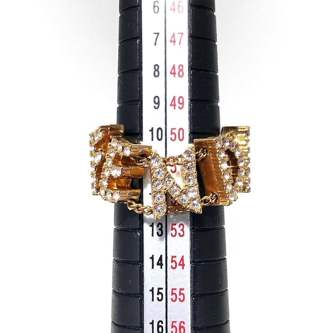 【美品】FENDI フェンディ／レディース ロゴ ラインストーン ゴールド リング／GP／11号／ゴールド