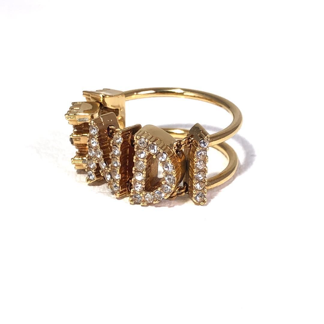 【美品】FENDI フェンディ／レディース ロゴ ラインストーン ゴールド リング／GP／11号／ゴールド