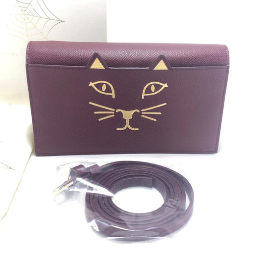 【美品・箱・保管袋付】Charlotte Olympia シャルロットオリンピア／ショルダーバッグ／猫／レザー／えんじ