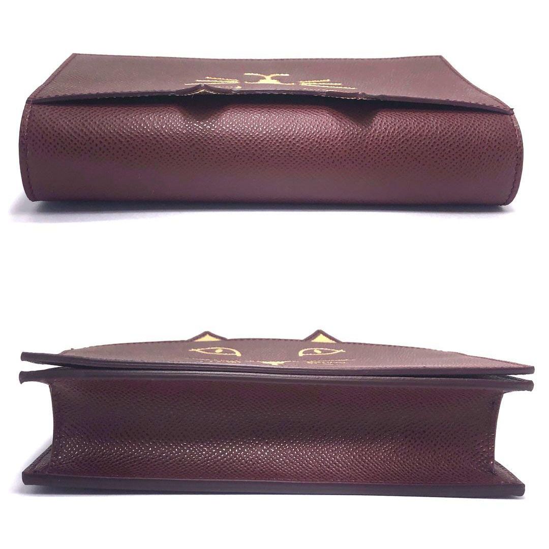 【美品・箱・保管袋付】Charlotte Olympia シャルロットオリンピア／ショルダーバッグ／猫／レザー／えんじ