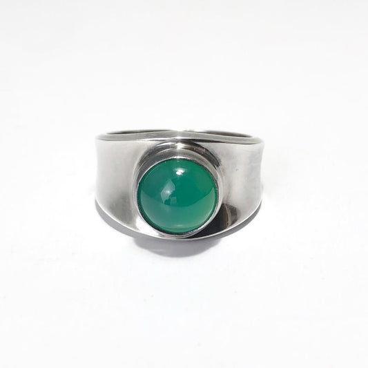 【美品・箱付き】Georg Jensen ジョージジェンセン／グリーンアゲート リング 指輪／12号／SV925・グリーンアゲート 緑瑪瑙／シルバー・グリーン