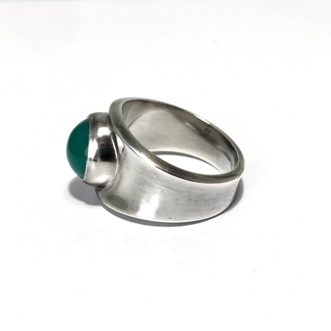 【美品・箱付き】Georg Jensen ジョージジェンセン／グリーンアゲート リング 指輪／12号／SV925・グリーンアゲート 緑瑪瑙／シルバー・グリーン