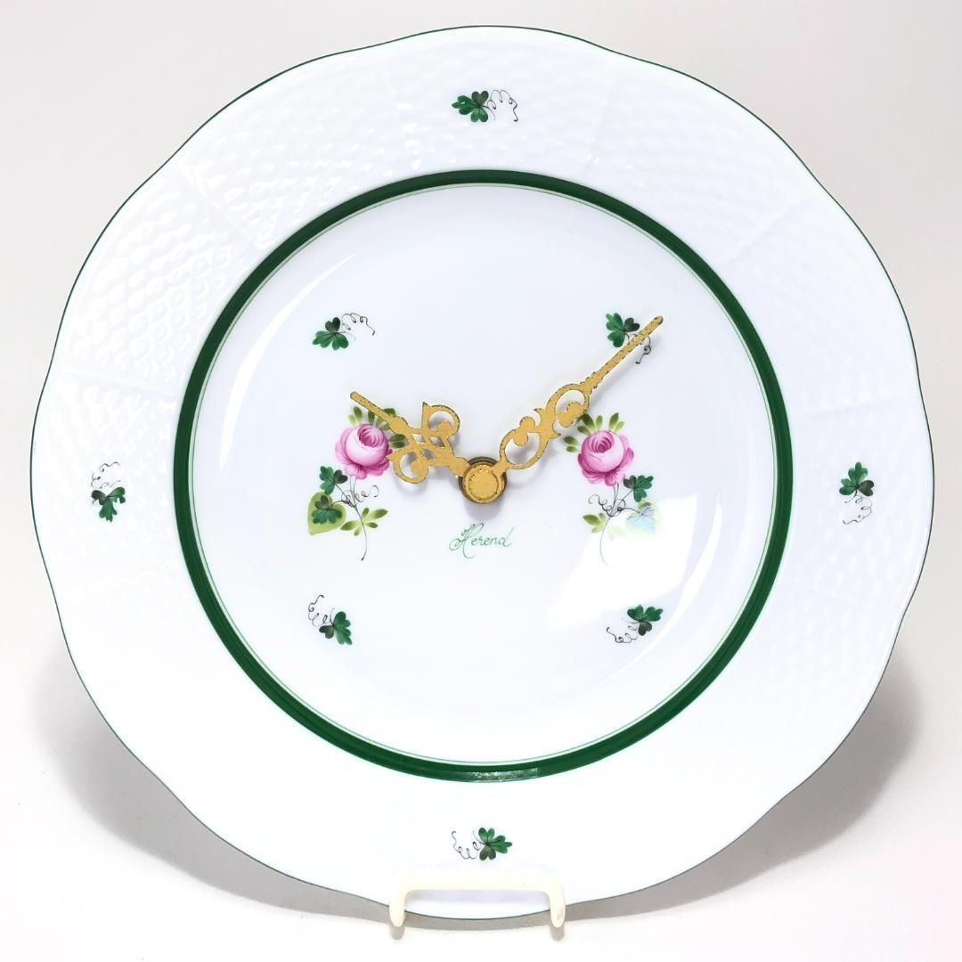 HEREND ヘレンド／ウィーンの薔薇 ウォールクロック 23cm／陶器／ホワイト マルチカラー