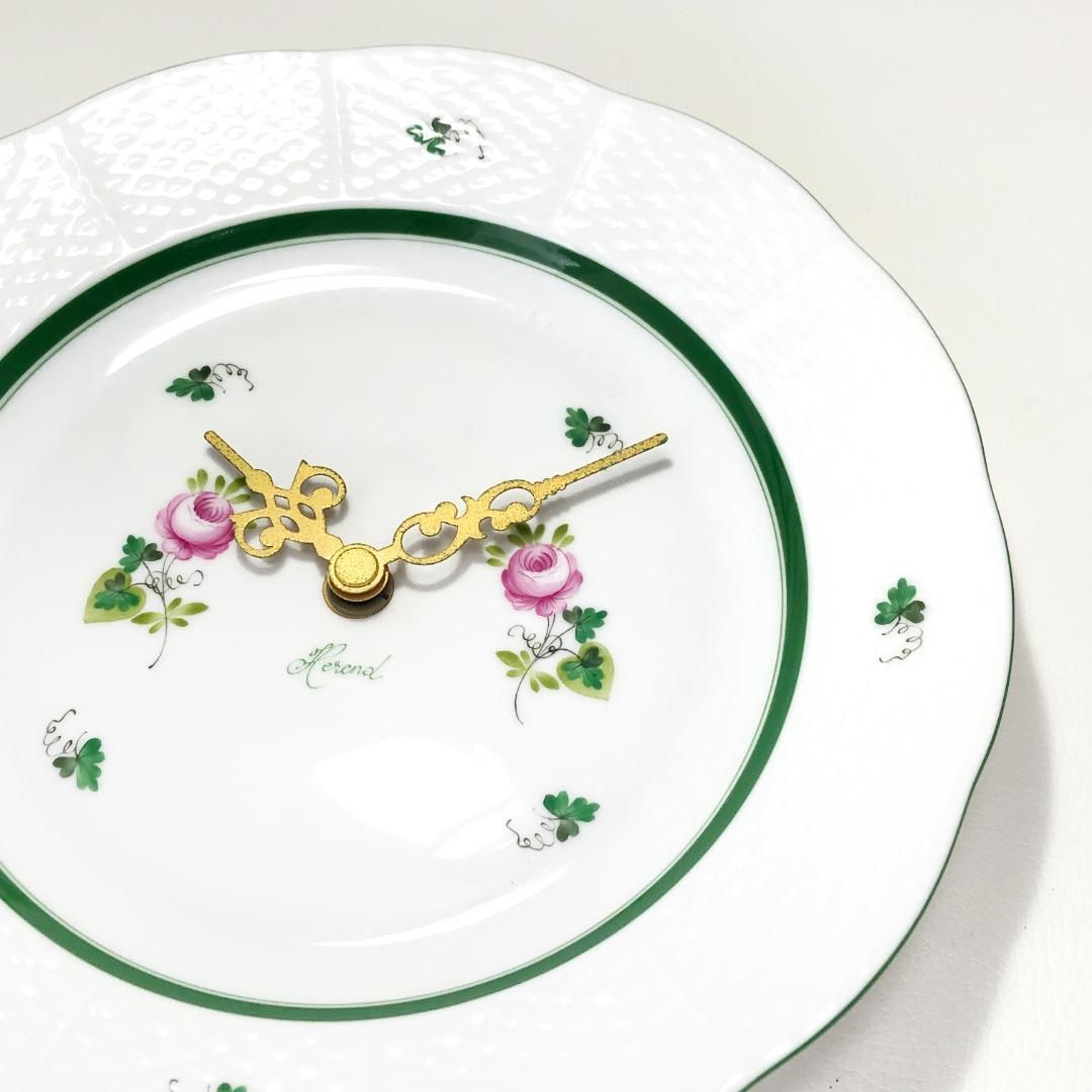 HEREND ヘレンド／ウィーンの薔薇 ウォールクロック 23cm／陶器／ホワイト マルチカラー