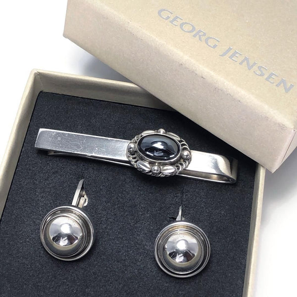 【美品・箱付】Georg Jensen ジョージジェンセン／ヘマタイトネクタイピン・カフスセット／SV925S／シルバー