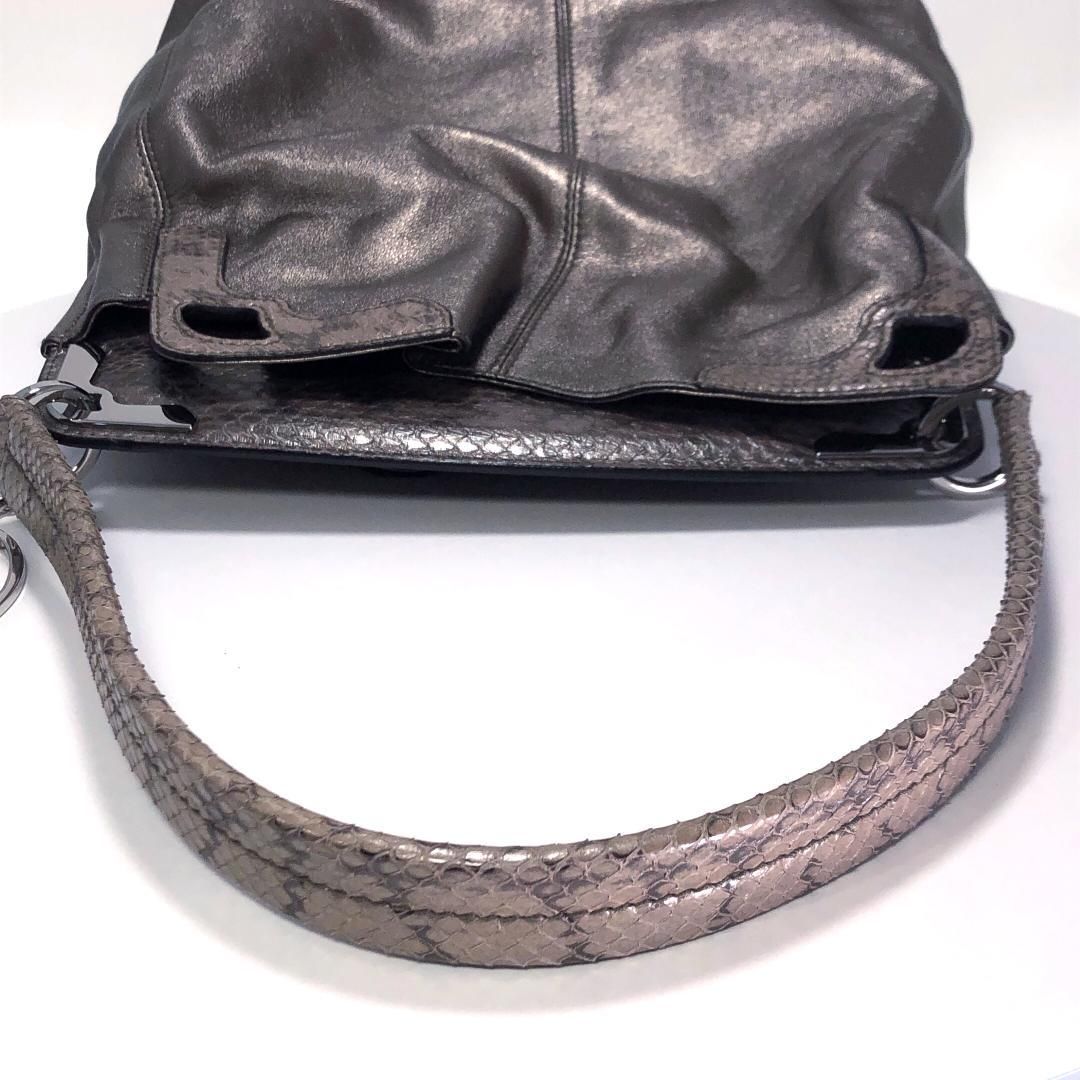 【美品・保管袋付き】Cartier カルティエ／マルチェロ ホーボー ショルダーバッグ／パイソン／メタリック ブロンズ