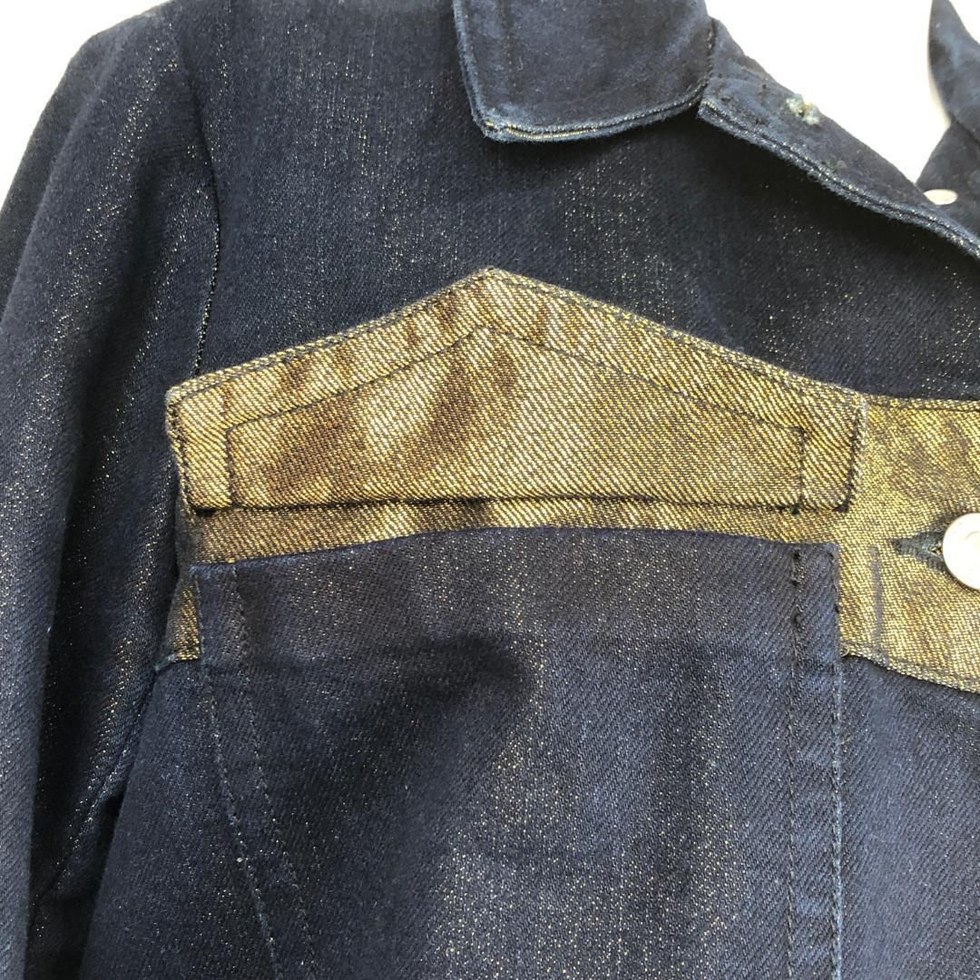【美品】Dries Van Noten ドリスヴァンノッテン／レディース デニムジャケット／金ボーダー・金糸ラメ／34／ダークブルー ゴールド