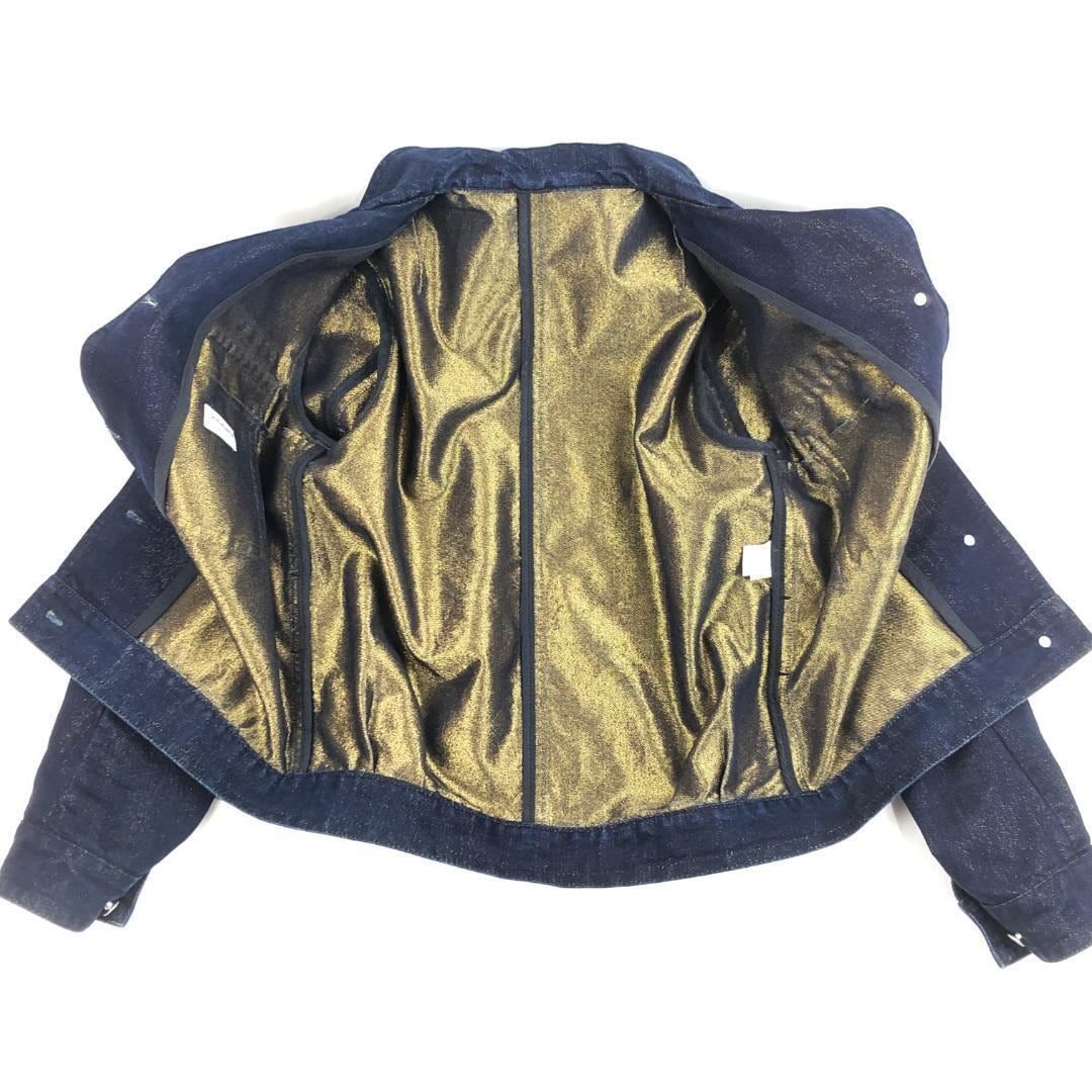 【美品】Dries Van Noten ドリスヴァンノッテン／レディース デニムジャケット／金ボーダー・金糸ラメ／34／ダークブルー ゴールド