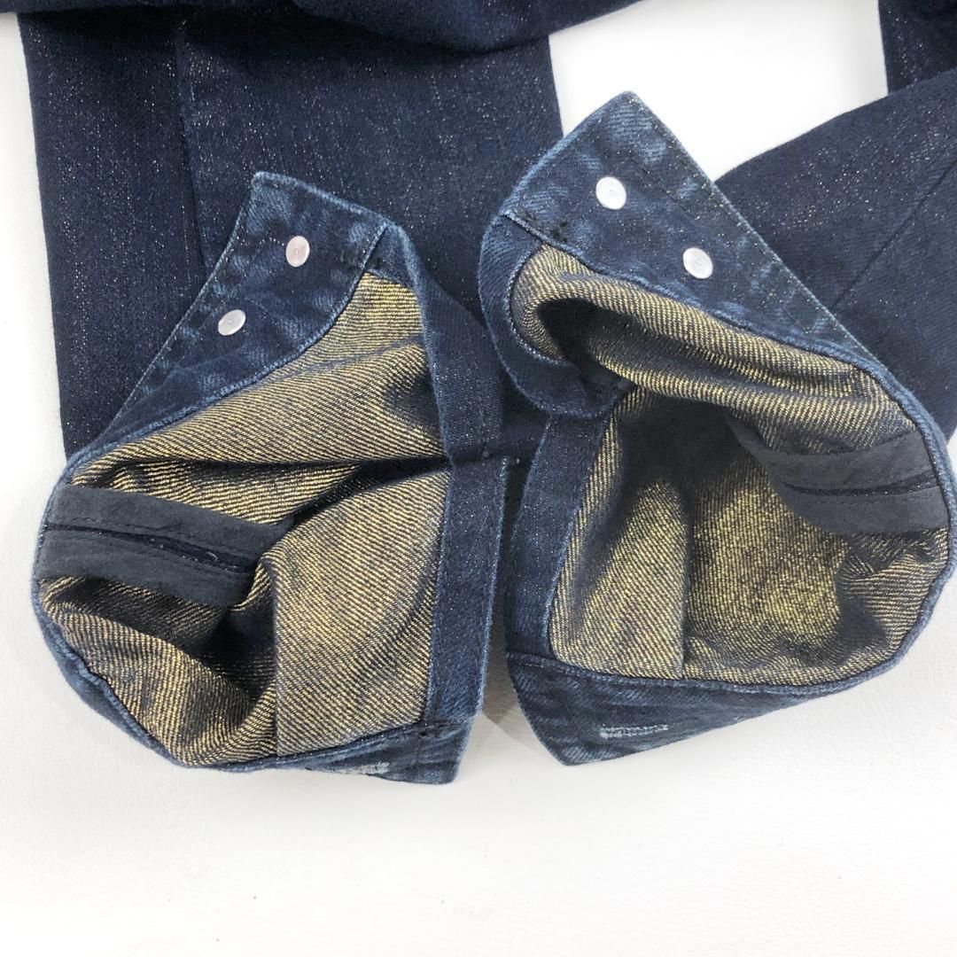 【美品】Dries Van Noten ドリスヴァンノッテン／レディース デニムジャケット／金ボーダー・金糸ラメ／34／ダークブルー ゴールド