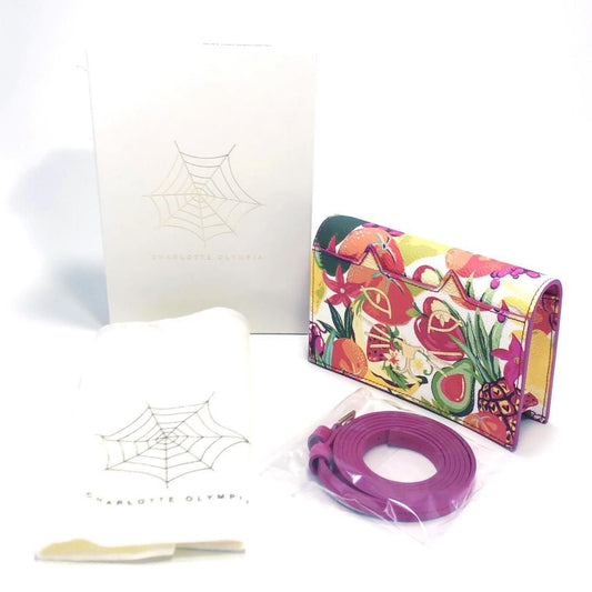 【美品・箱・保管袋付】Charlotte Olympia シャルロットオリンピア／ショルダーバッグ／猫／レザー／トロピカル 総柄