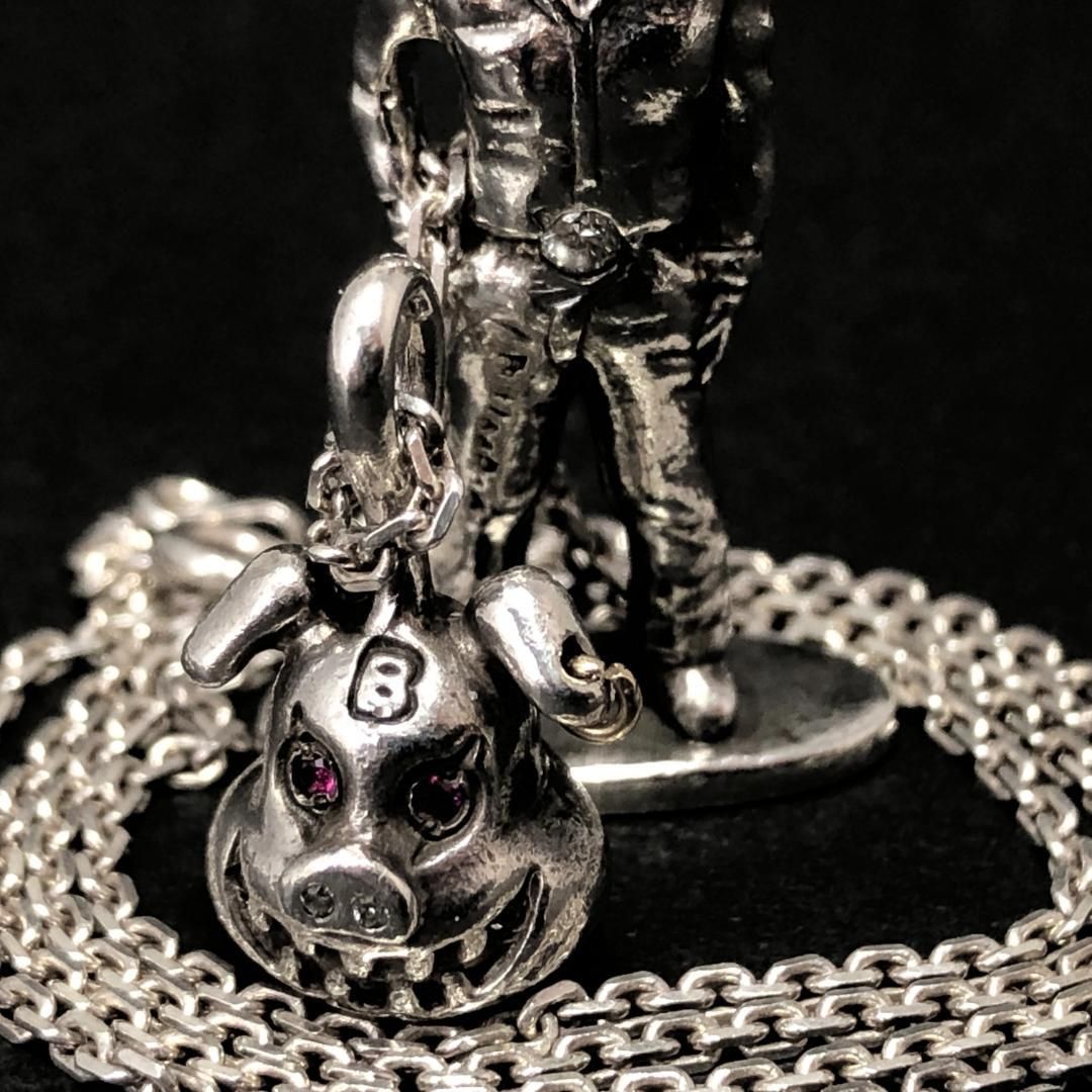 【希少・美品】BuMeeRo ブミーロ／ペンダントトップ ネックレス／ピッグ ブタ／SV925・色石／シルバー