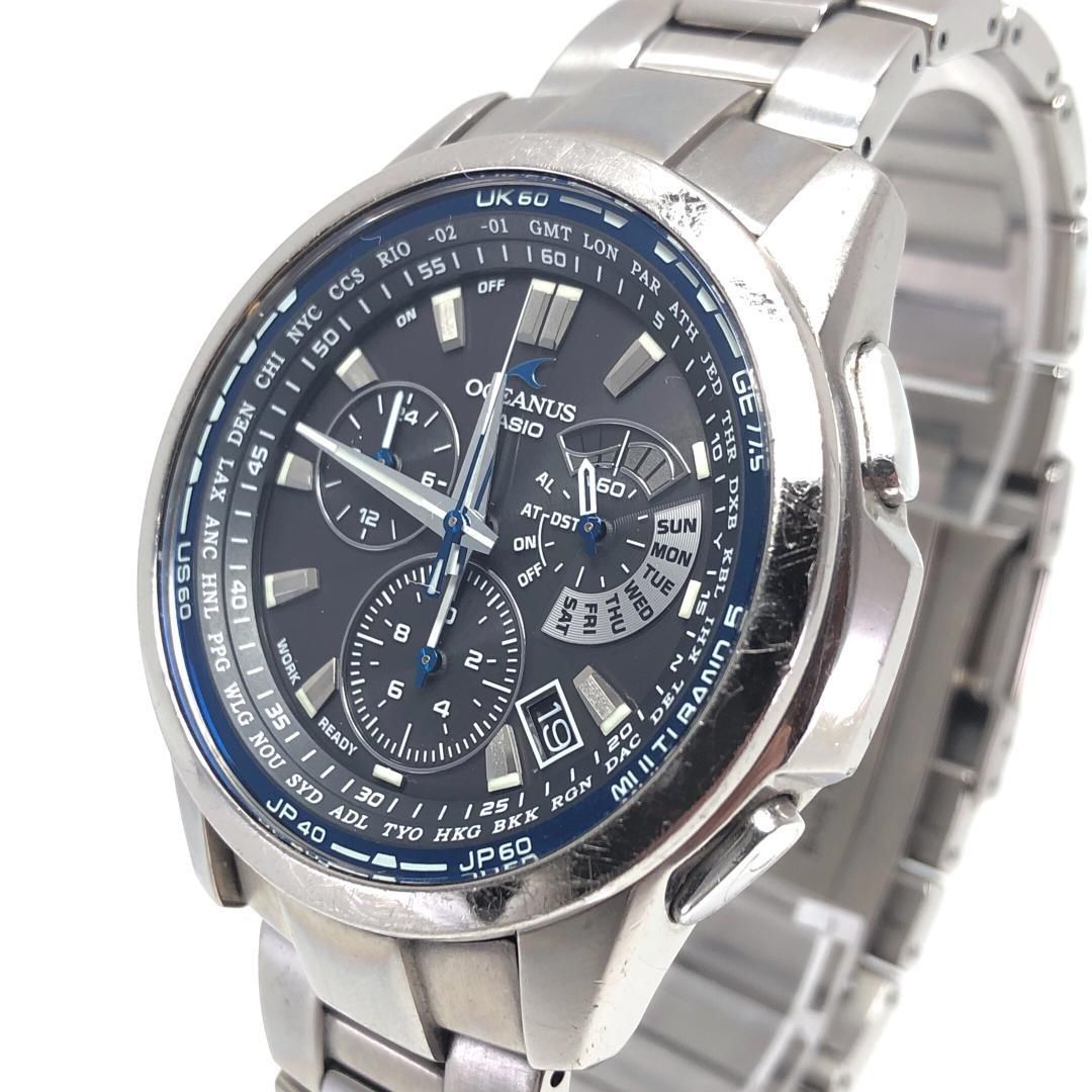 【電池交換済・箱・コマ付き】CASIO カシオ／オシアナス OCW-M700TDJ-1AJF／ソーラークォーツ／チタン／シルバー・ブラック