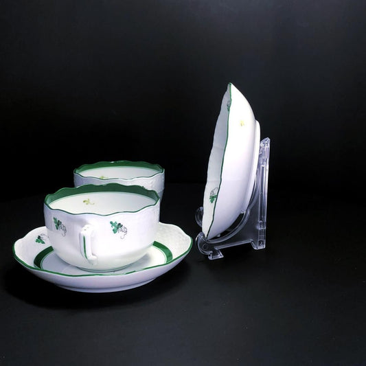 【美品】HEREND ヘレンド／ウィーンのバラ カップ＆ソーサー1客・カップのみ1客・フルーツ皿1枚／フローラル・花／陶器／ホワイト・グリーン