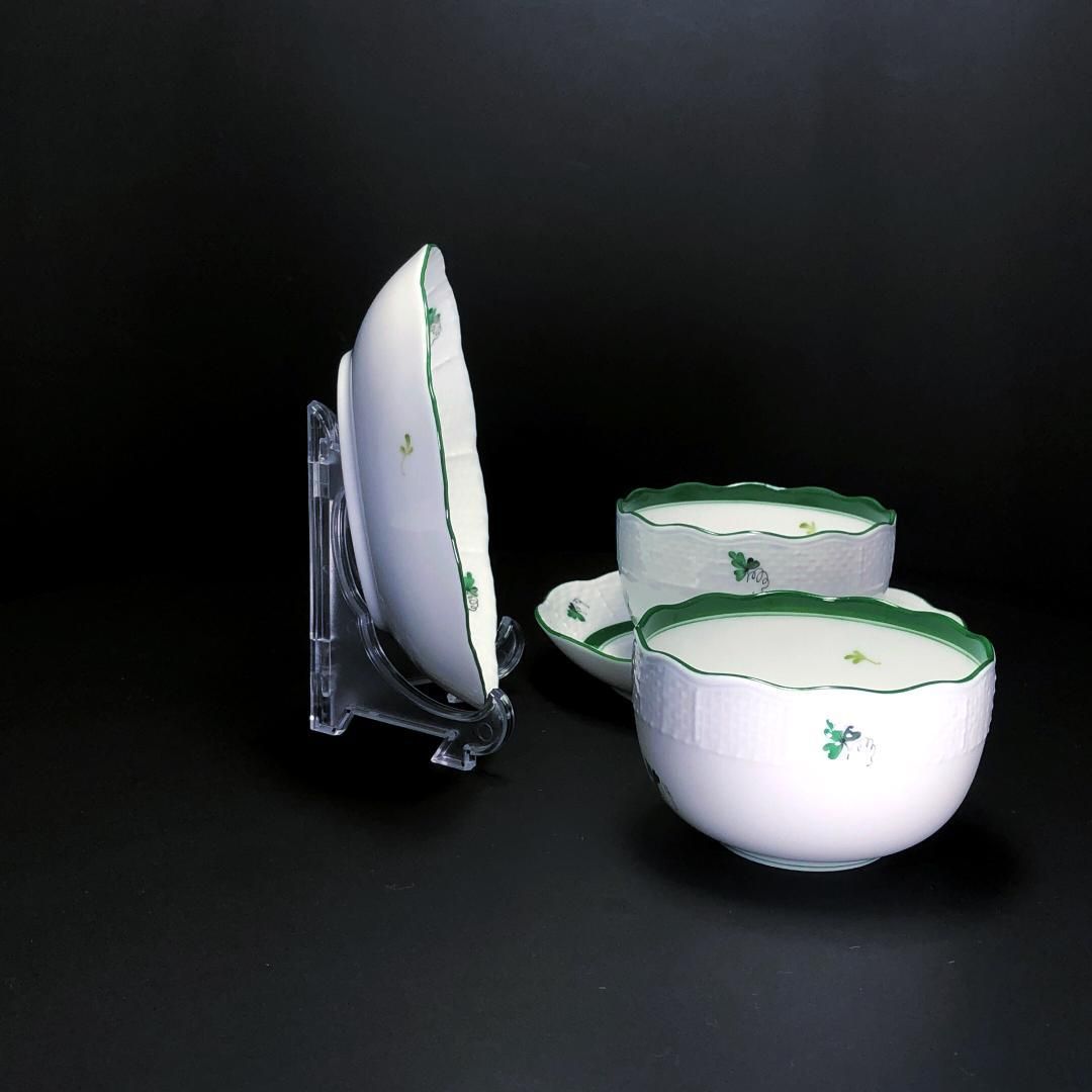 【美品】HEREND ヘレンド／ウィーンのバラ カップ＆ソーサー1客・カップのみ1客・フルーツ皿1枚／フローラル・花／陶器／ホワイト・グリーン