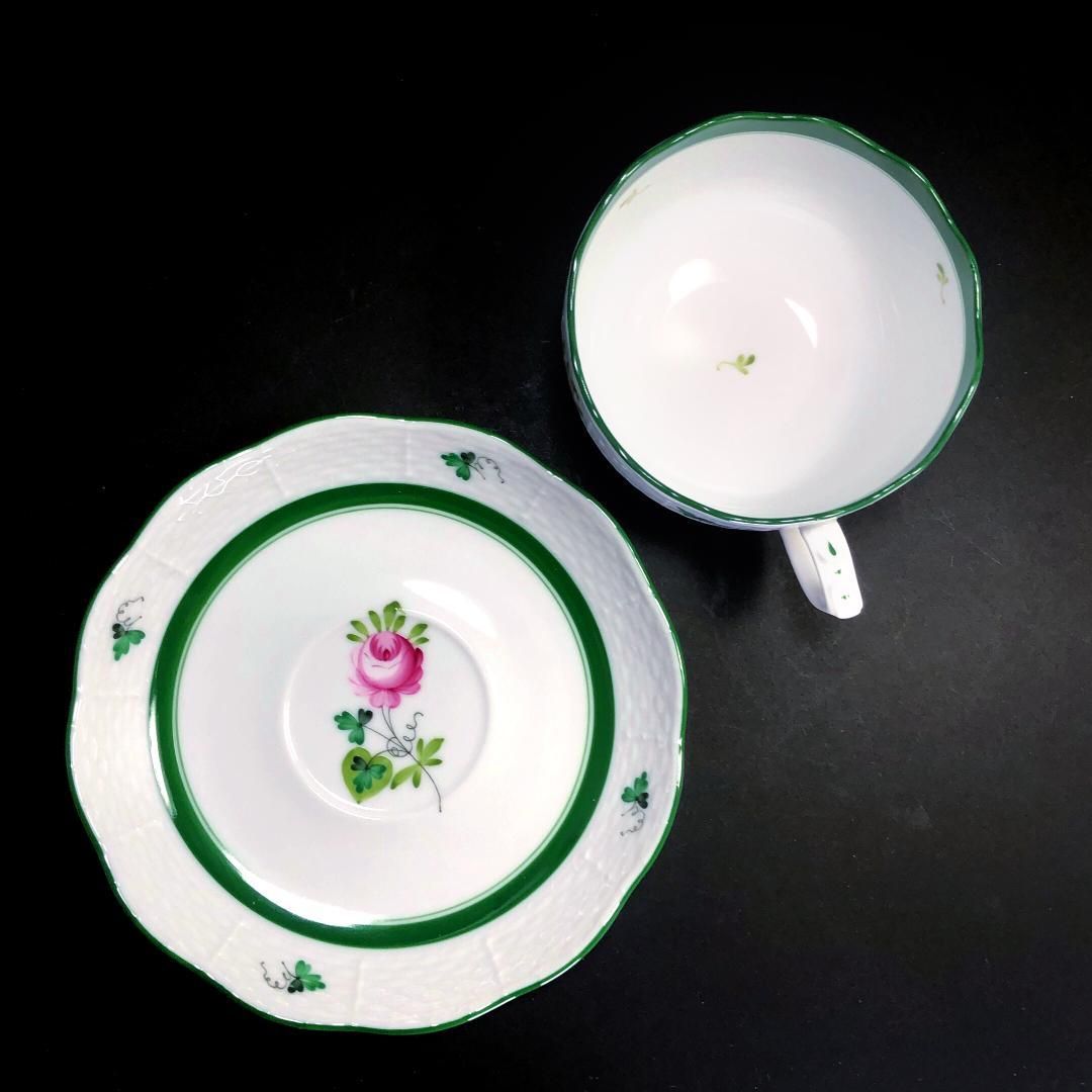 【美品】HEREND ヘレンド／ウィーンのバラ カップ＆ソーサー1客・カップのみ1客・フルーツ皿1枚／フローラル・花／陶器／ホワイト・グリーン