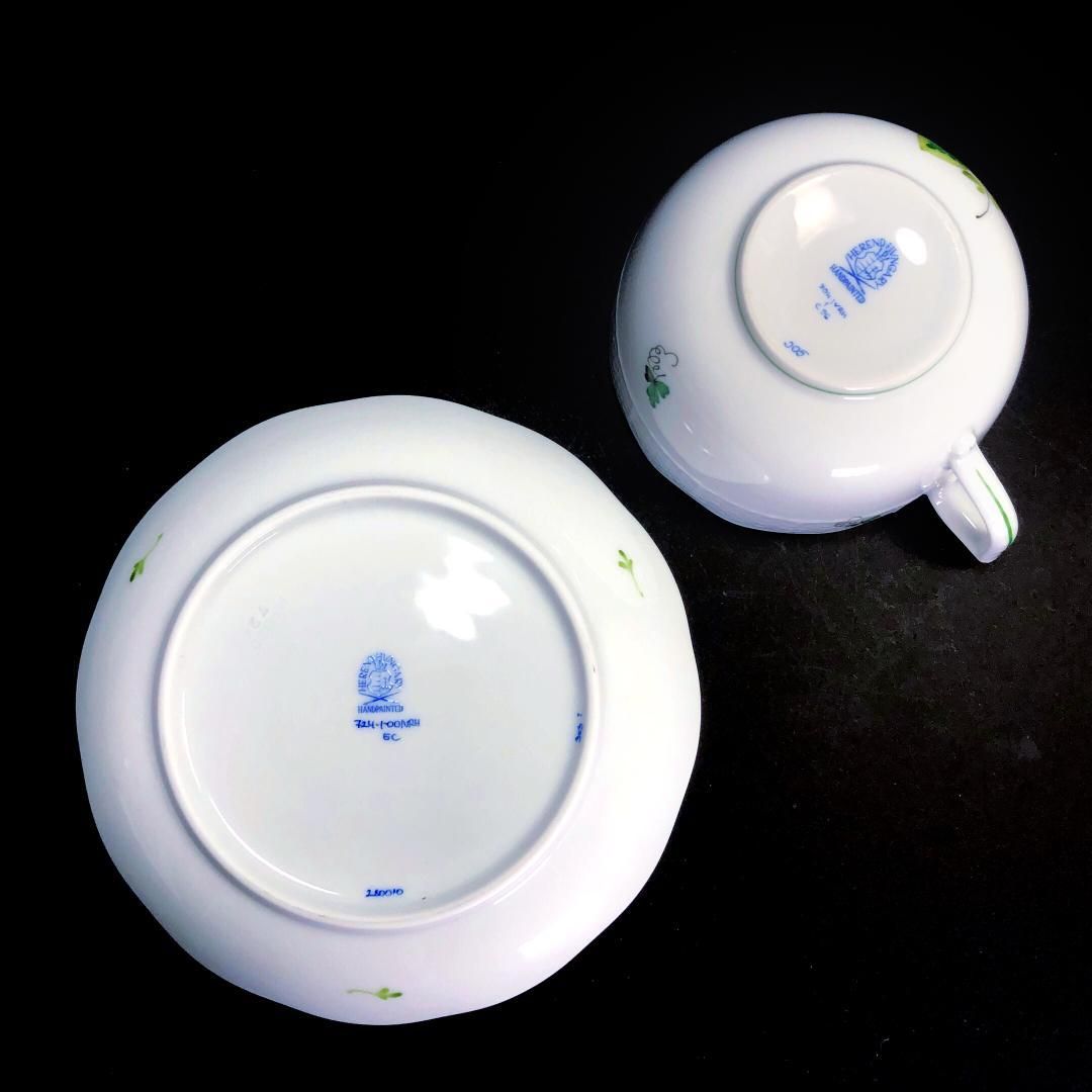 【美品】HEREND ヘレンド／ウィーンのバラ カップ＆ソーサー1客・カップのみ1客・フルーツ皿1枚／フローラル・花／陶器／ホワイト・グリーン