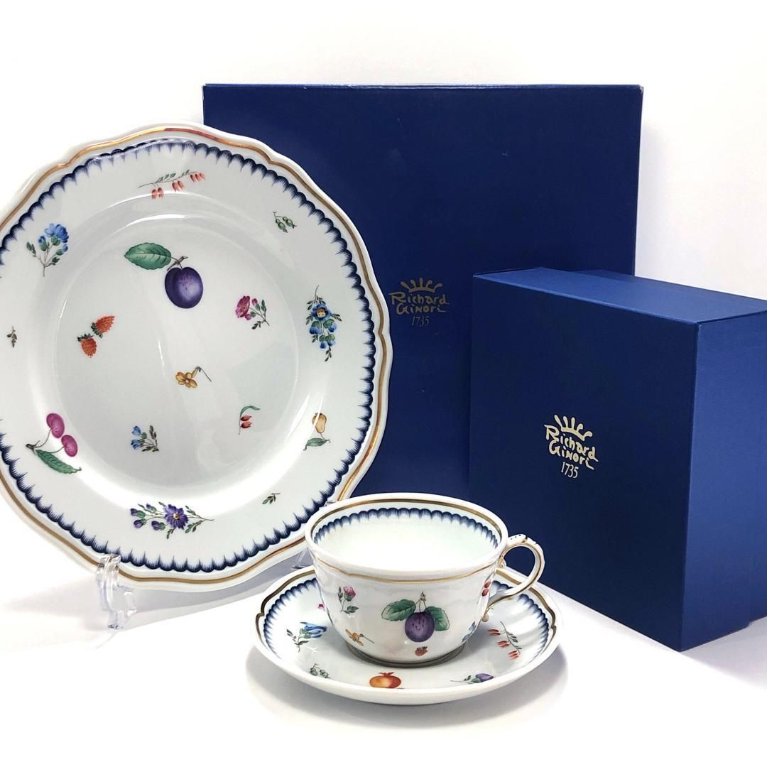 【美品・箱付き】Richard Ginori リチャードジノリ／イタリアンフルーツ カップ＆ソーサー＆プレート／陶器／ホワイト