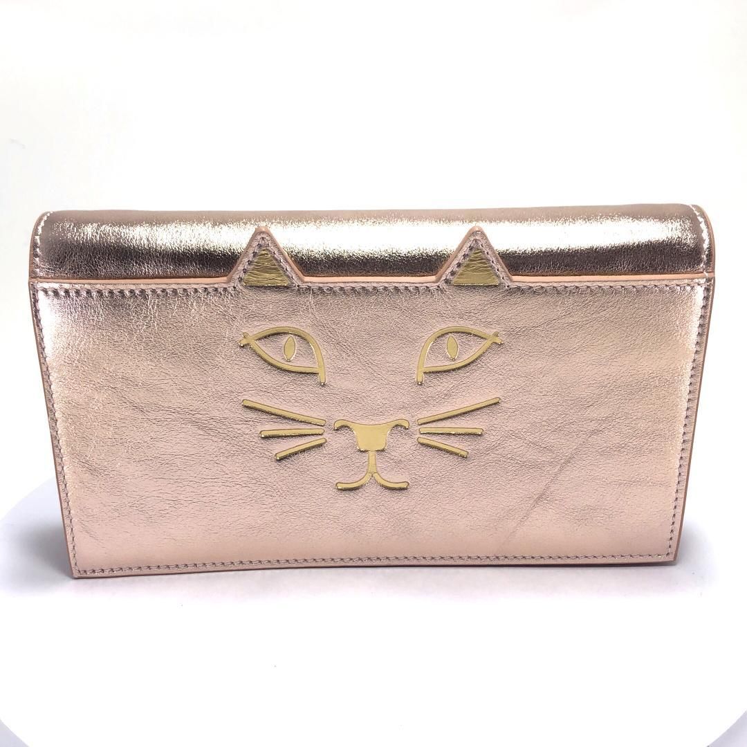 【美品・箱・保管袋付】Charlotte Olympia シャルロットオリンピア／ショルダーバッグ／猫／レザー／シャンパン ピンク