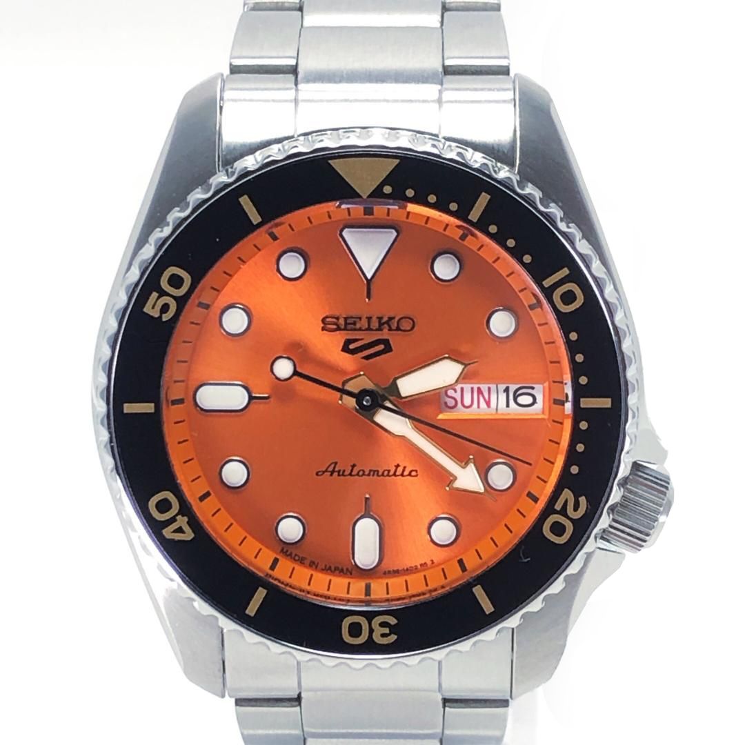 【美品・保証書・コマ・箱付き】SEIKO セイコー／5スポーツ 4R36-14B0／自動巻き／ステンレス／シルバー・オレンジ・ブラック