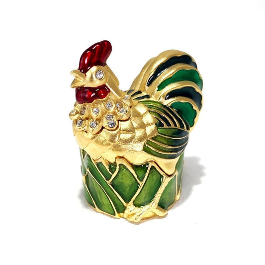 【希少・美品】Estee Lauder エスティ ローダー／練り香水入れ（ケースのみ） 2002年 ニワトリ／メタル ラインストーン／ゴールド・グリーン