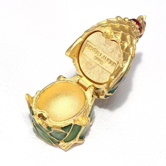 【希少・美品】Estee Lauder エスティ ローダー／練り香水入れ（ケースのみ） 2002年 ニワトリ／メタル ラインストーン／ゴールド・グリーン