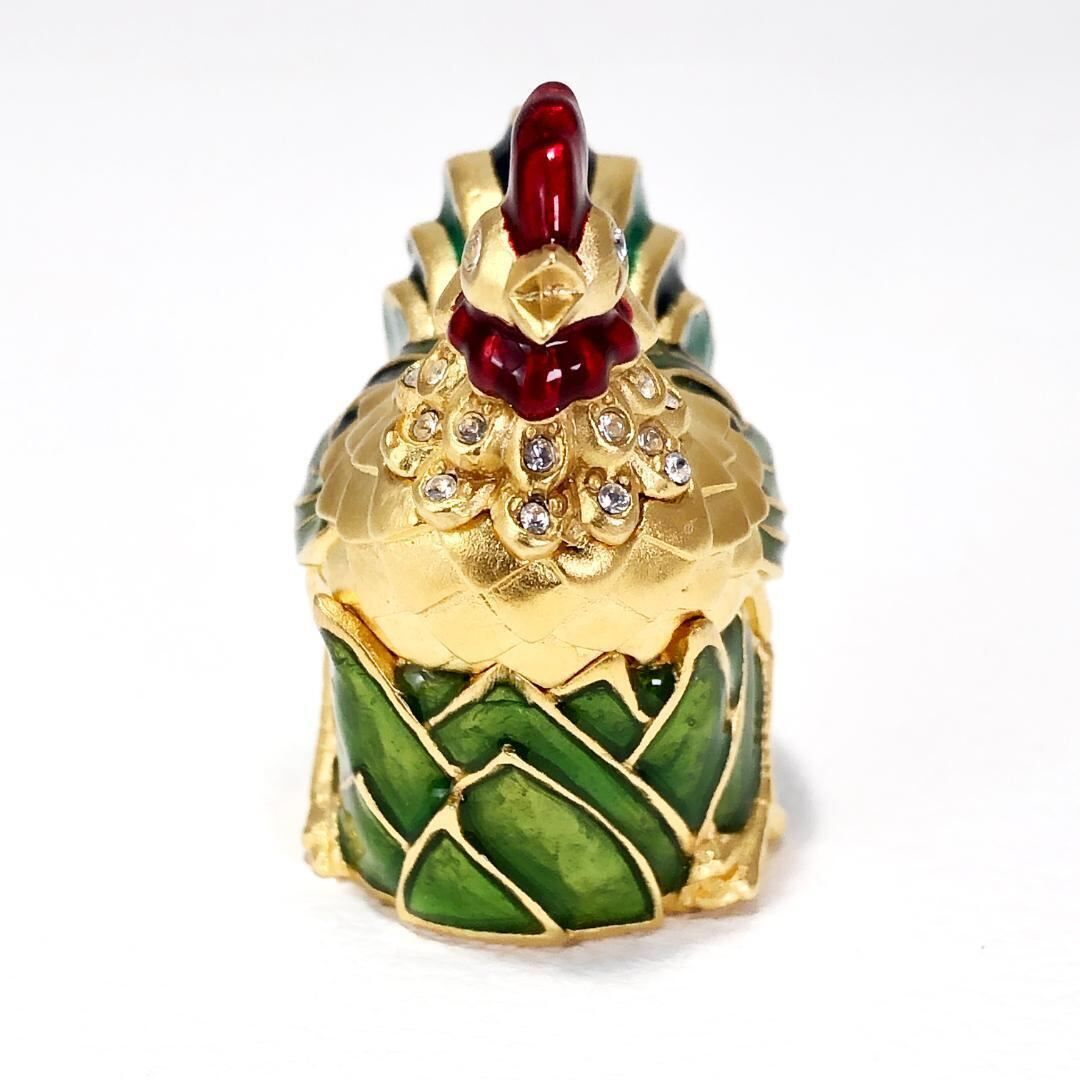 【希少・美品】Estee Lauder エスティ ローダー／練り香水入れ（ケースのみ） 2002年 ニワトリ／メタル ラインストーン／ゴールド・グリーン