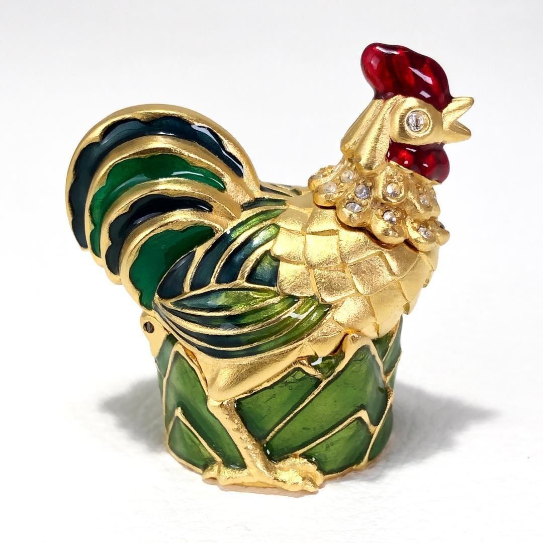 【希少・美品】Estee Lauder エスティ ローダー／練り香水入れ（ケースのみ） 2002年 ニワトリ／メタル ラインストーン／ゴールド・グリーン
