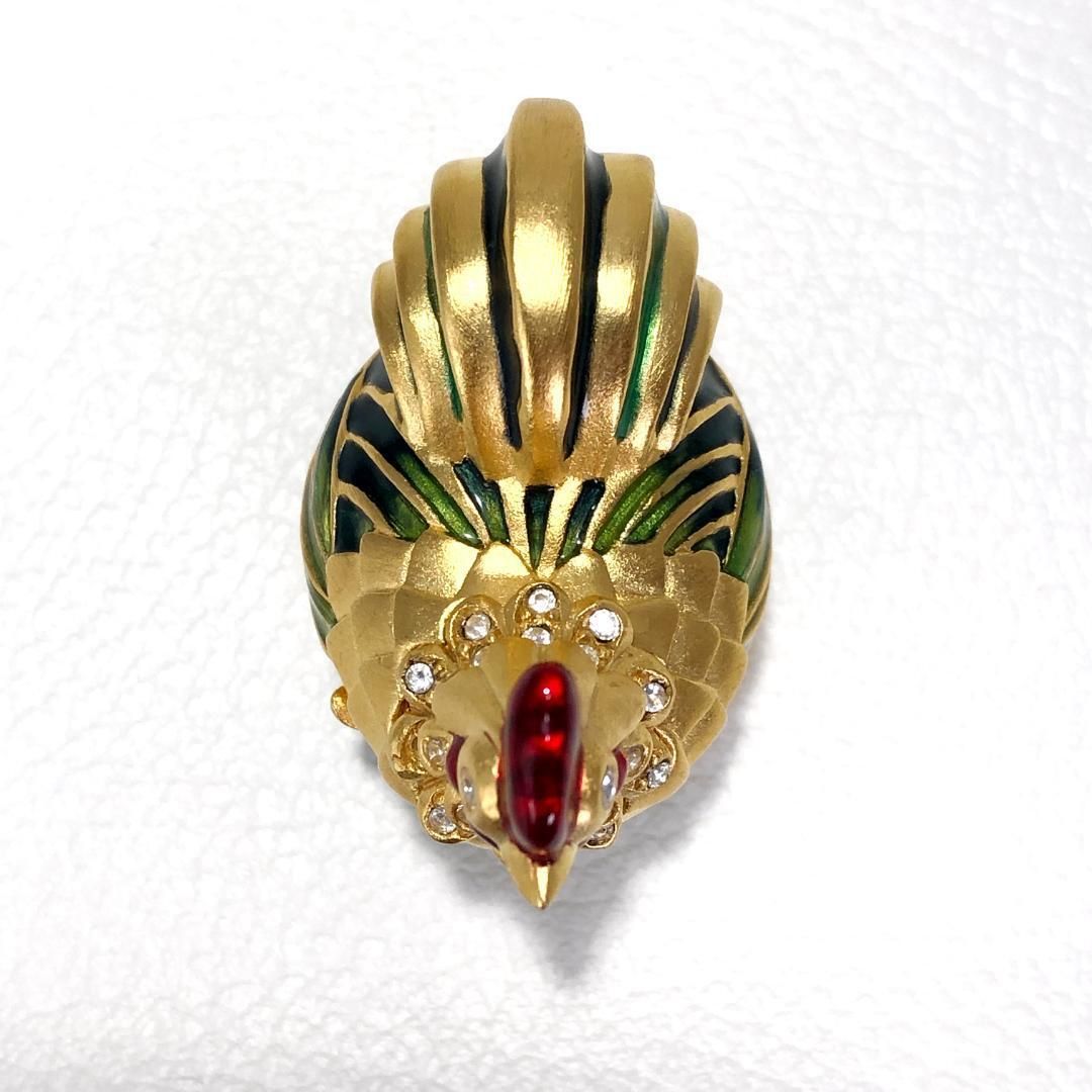 【希少・美品】Estee Lauder エスティ ローダー／練り香水入れ（ケースのみ） 2002年 ニワトリ／メタル ラインストーン／ゴールド・グリーン