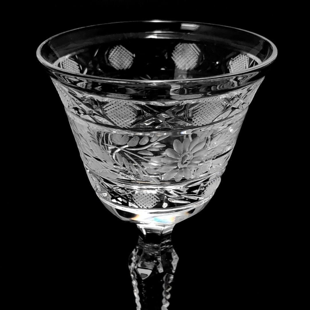 【美品】Meissen crystal マイセンクリスタル／フラワー グレイビング ワイングラス／クリスタルグラス／クリア／MC3