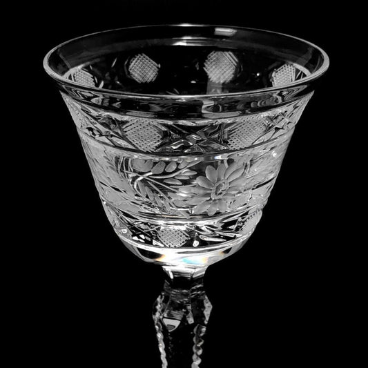 【美品】Meissen crystal マイセンクリスタル／フラワー グレイビング ワイングラス／クリスタルグラス／クリア／MC3