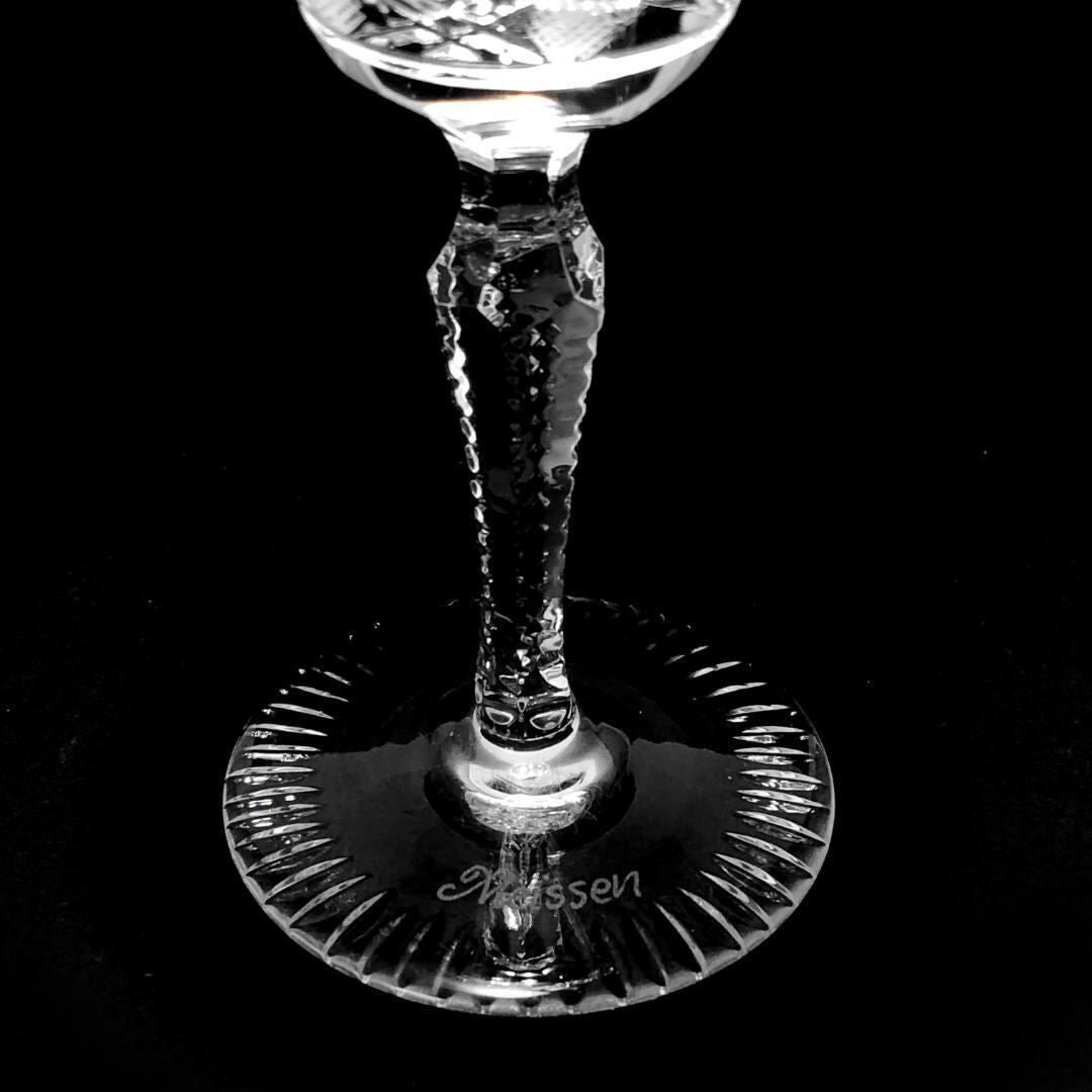 【美品】Meissen crystal マイセンクリスタル／フラワー グレイビング ワイングラス／クリスタルグラス／クリア／MC3